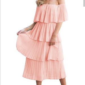 Pink tiered midi dress